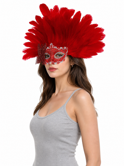 Carnival Headpiece with Red Feathers