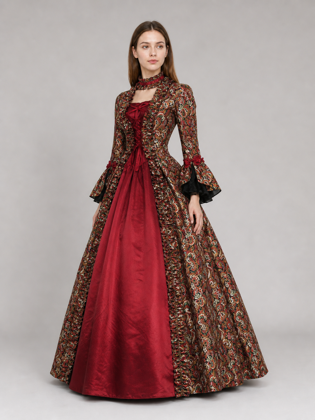 Long Victorian Dress with Floral Pattern