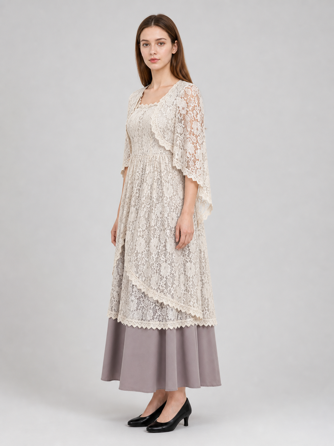 Retro Dress with Lace Head Covering