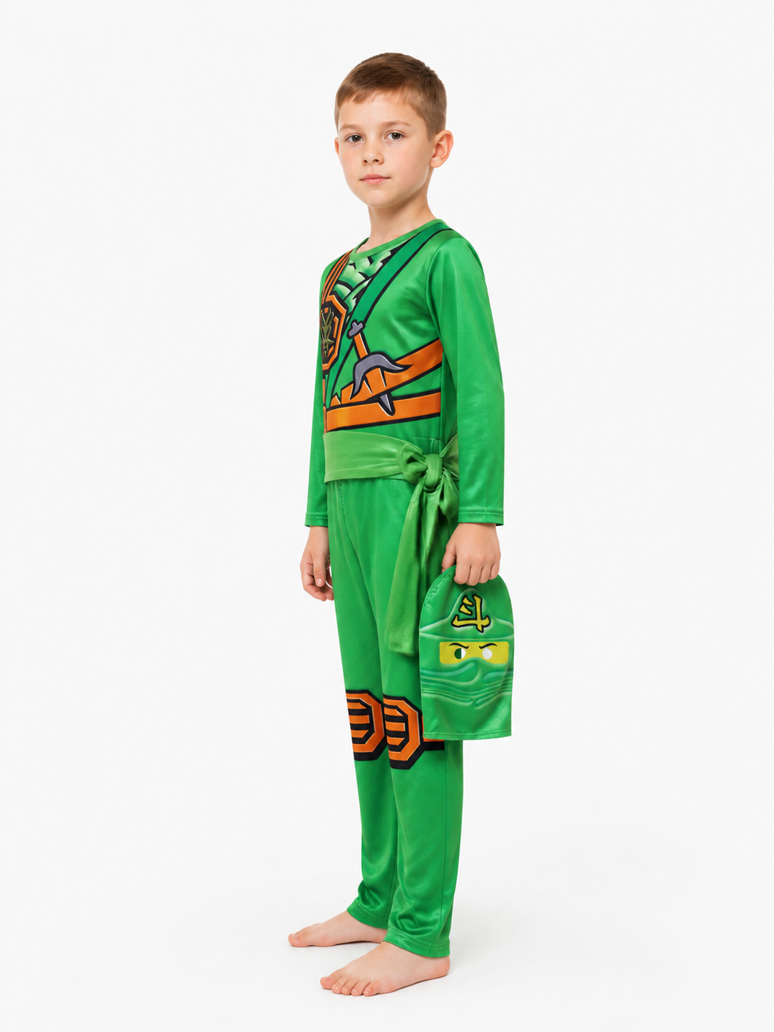 Green Ninja Costume for Children with Mask side view