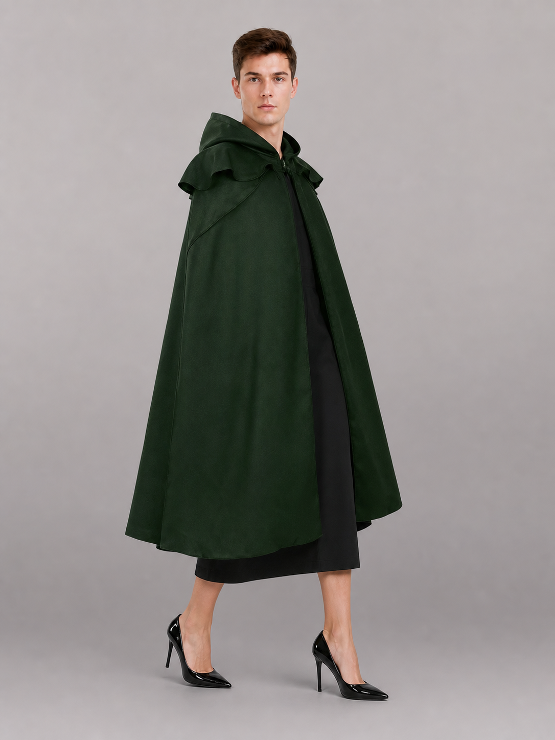 Long Green Hooded Costume Cloak