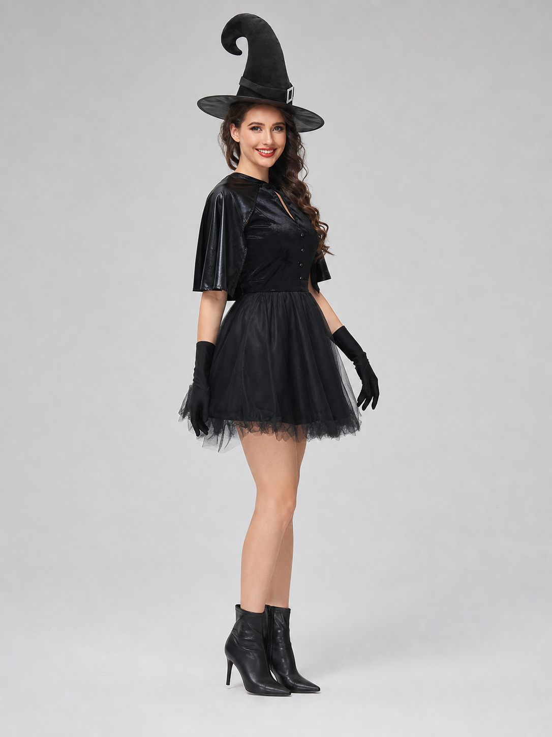 Witch Costume: Dress with Full Skirt, Hat, and Gloves