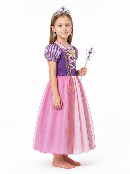 Princess costume with a full skirt, crown, and wand side view