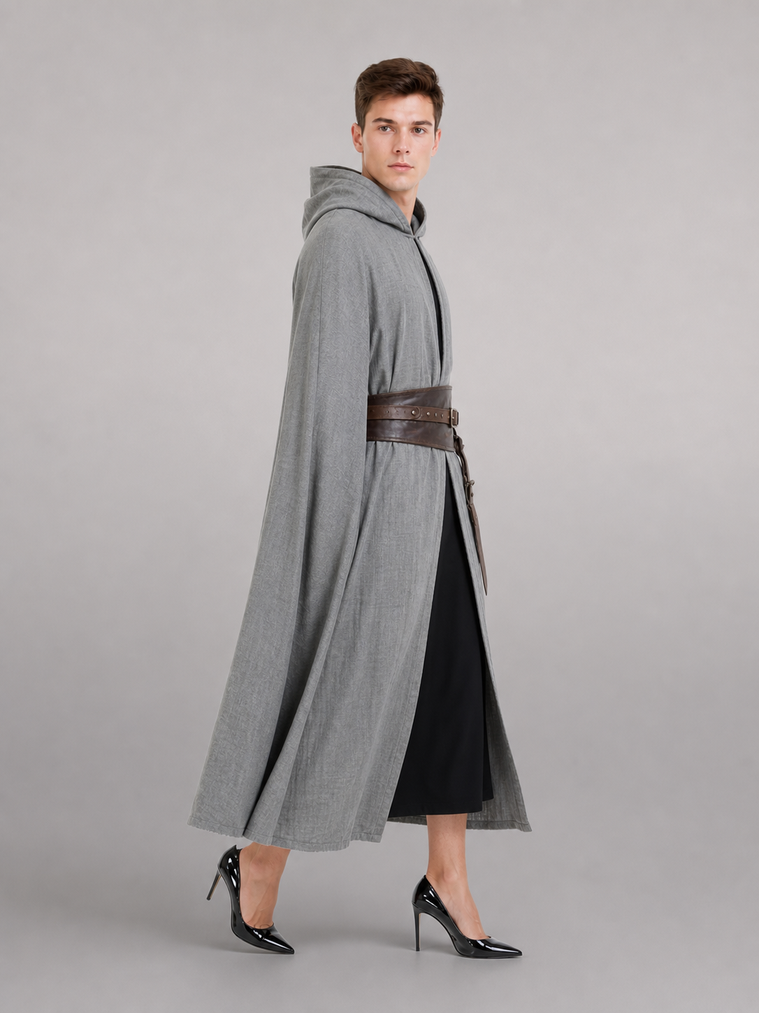 Gray Hooded Costume Cloak for Cosplay