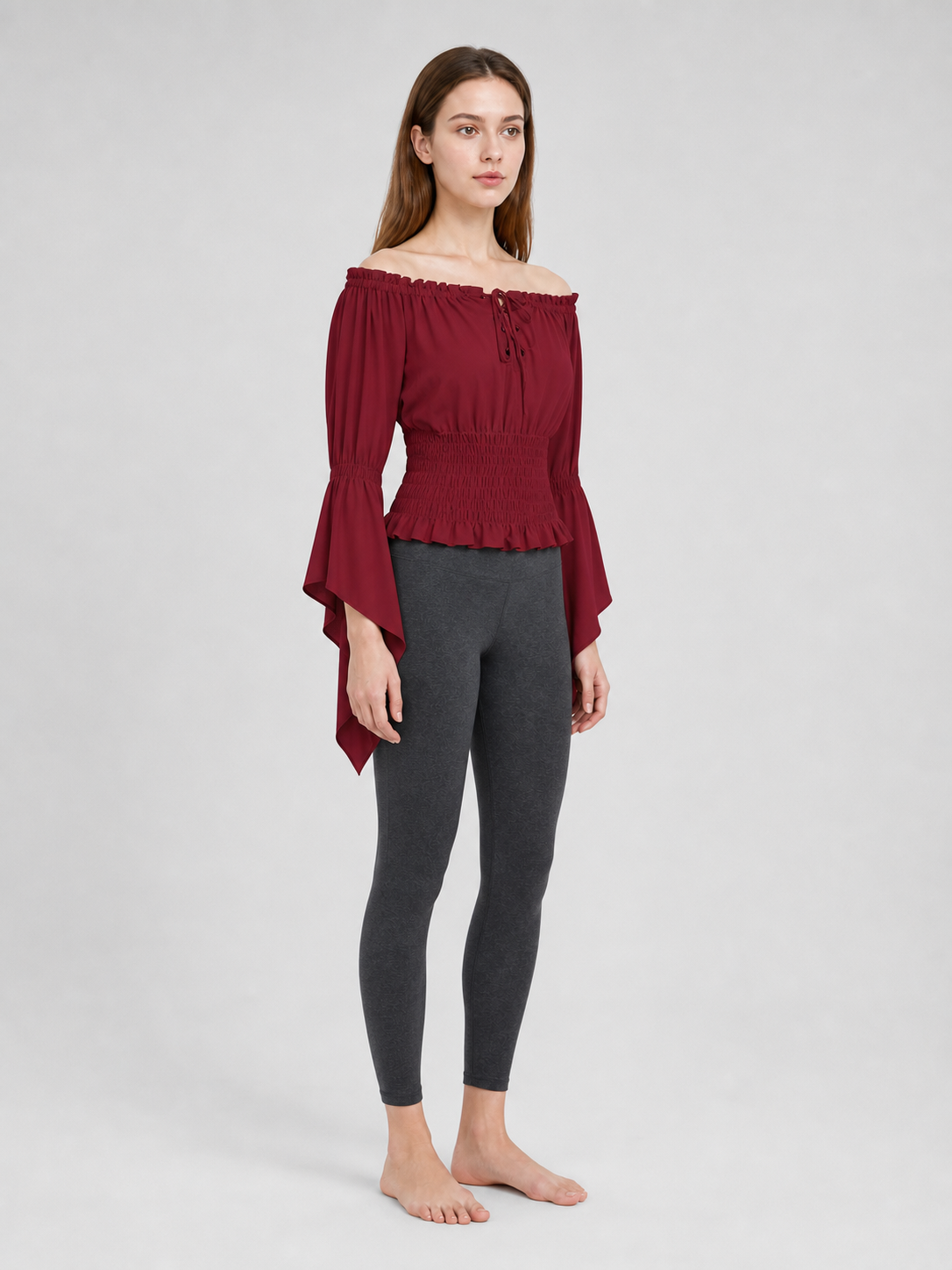 Cropped Off-the-Shoulder Lace-Up Blouse