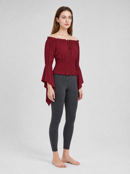 Cropped Off-the-Shoulder Lace-Up Blouse