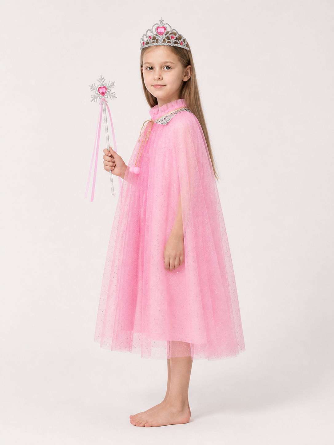 Children's Halloween Cape with Crown and Wand side view