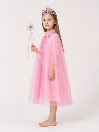 Children's Halloween Cape with Crown and Wand side view