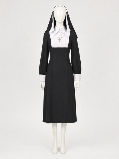Black-and-White Ritual Robe with a High Collar