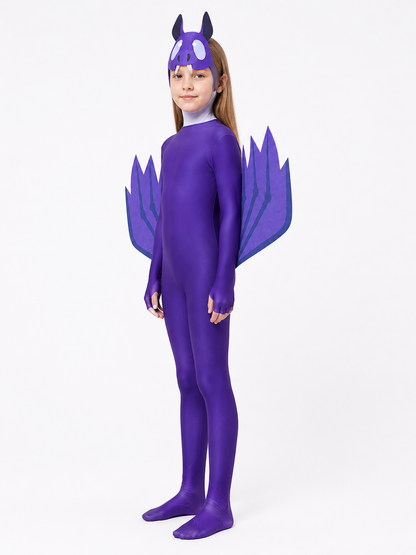 Purple Bat Costume with Mask and Wings side view