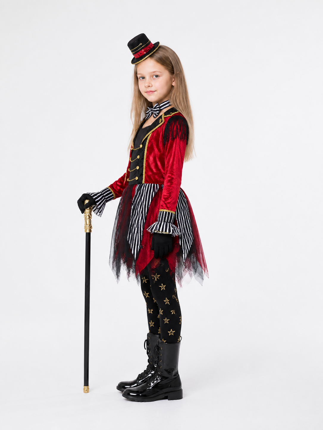 Clown Costume with an Asymmetrical Skirt, Red and Black side view