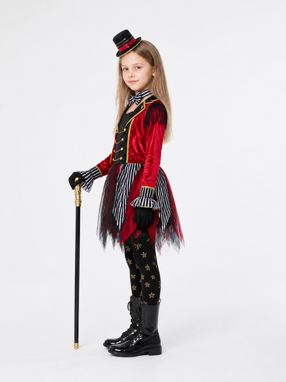 Clown Costume with an Asymmetrical Skirt, Red and Black side view