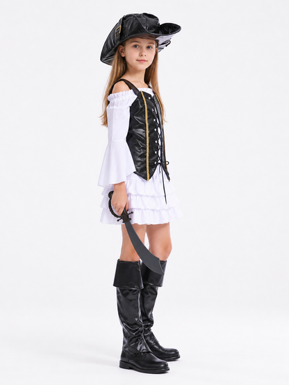 Children's Pirate Costume with Ruffled Skirt and Vest side view