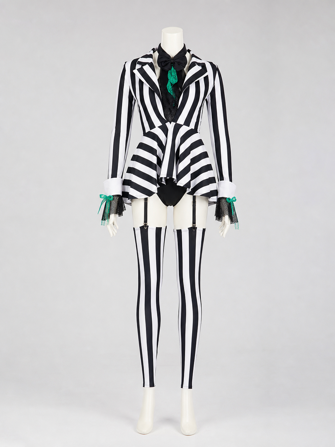 Circus Clown Costume with Black-and-White Stripes