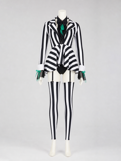 Circus Clown Costume with Black-and-White Stripes