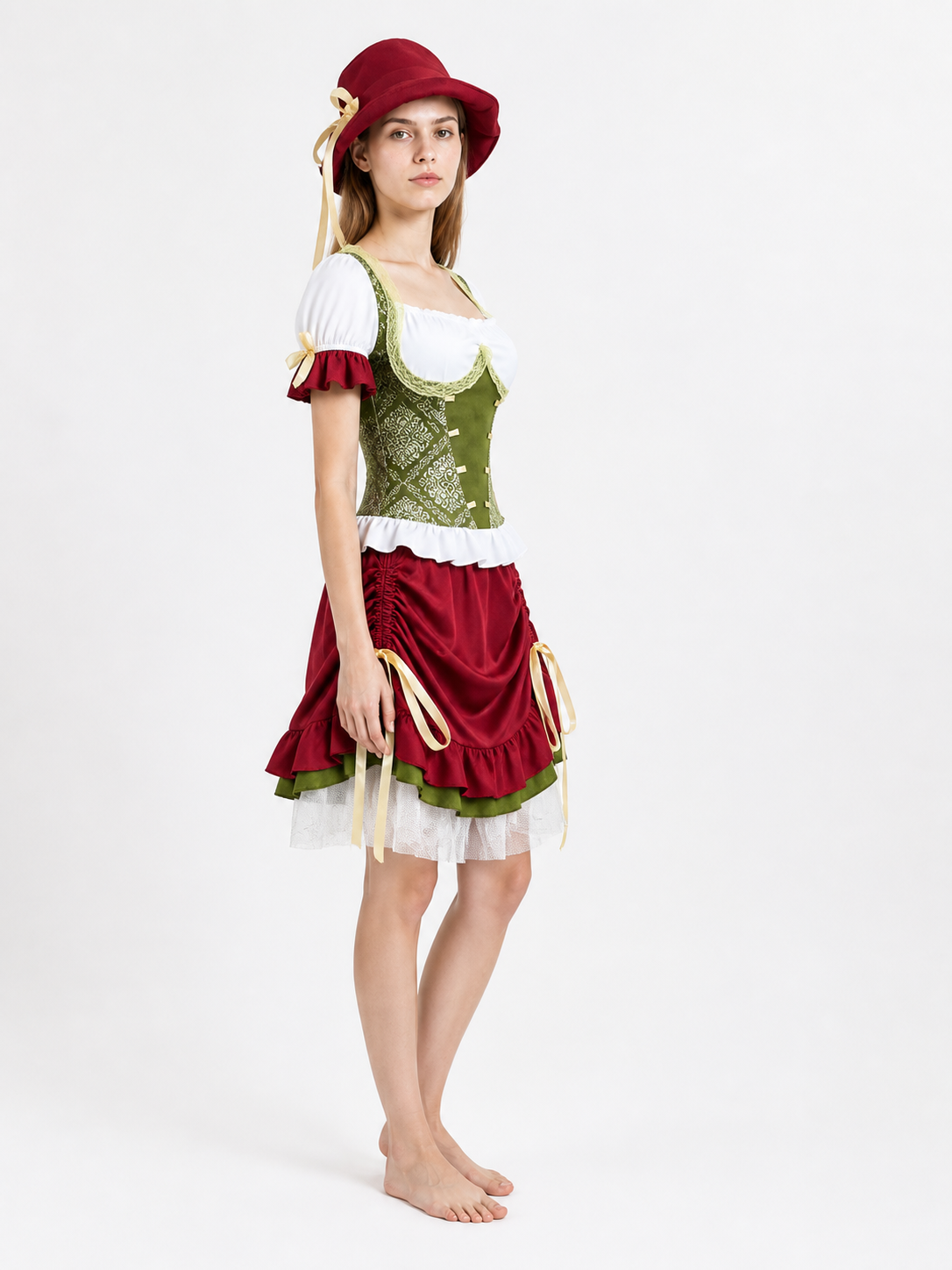 Maid Set with Corset, Skirt, and Hat side view
