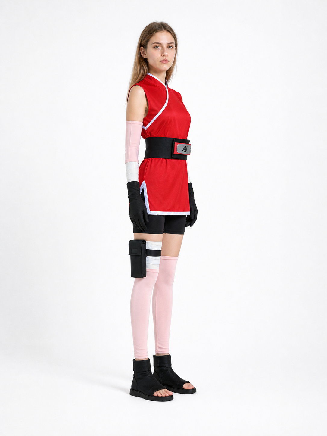 Sakura Red Cosplay Costume with Accessories side view