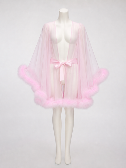Pink Sheer Adult Cape with Trim side view