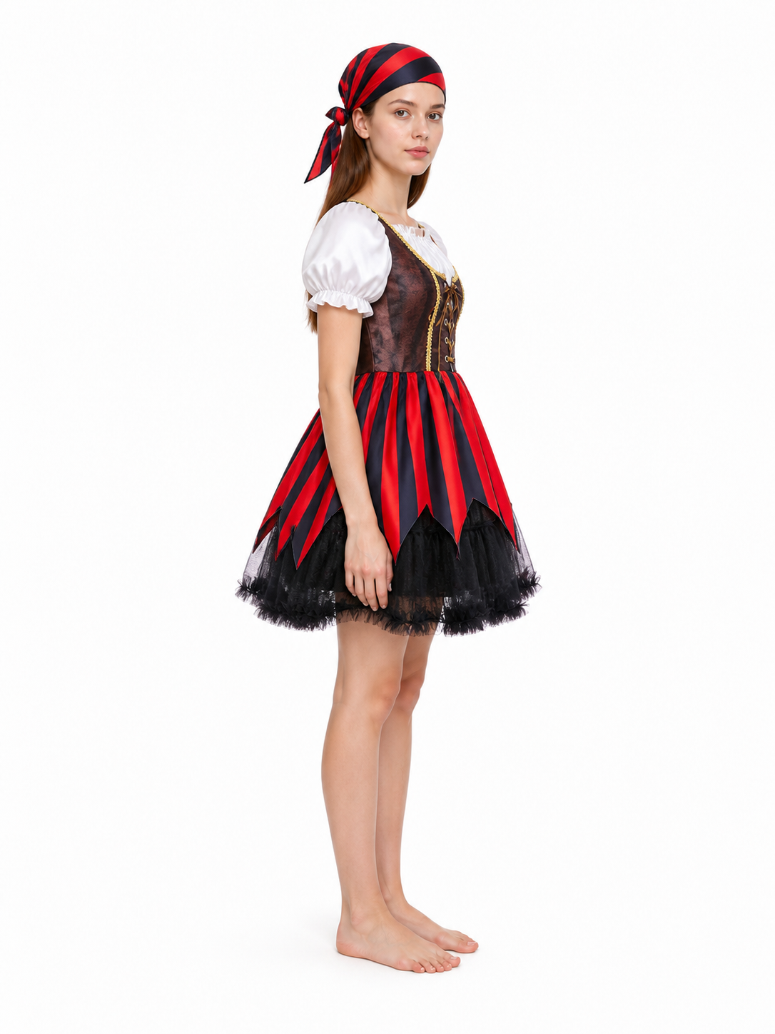 Striped Pirate Costume Dress with Bandana for Carnival side view