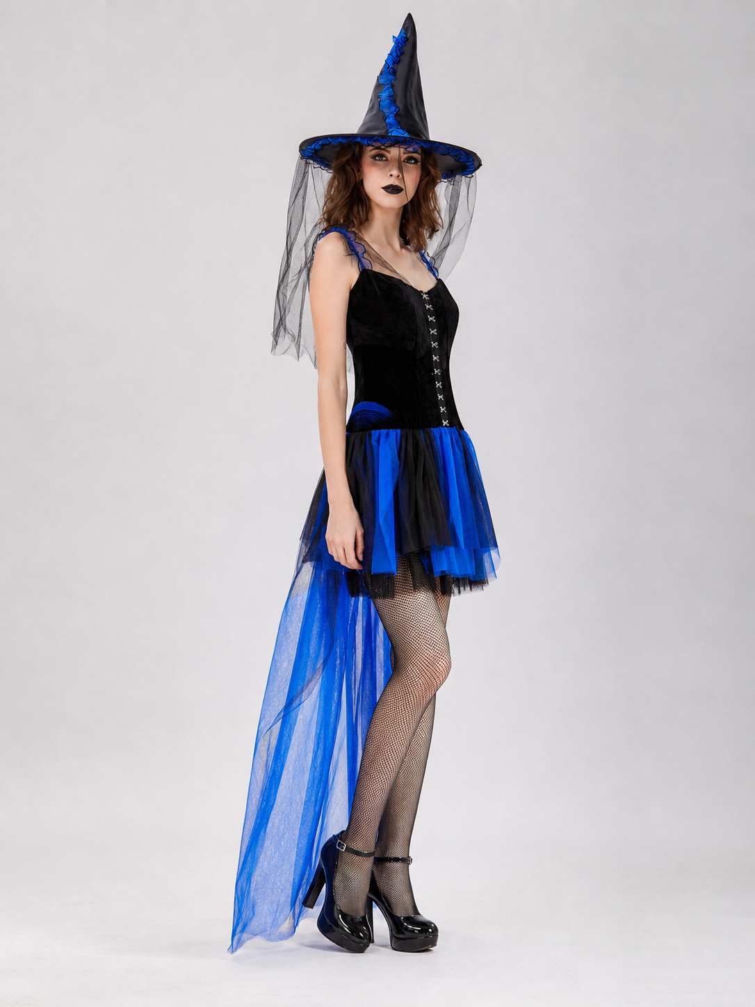 Halloween witch costume with hat and veil