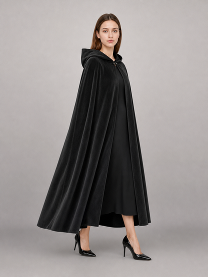 Long black hooded costume cloak