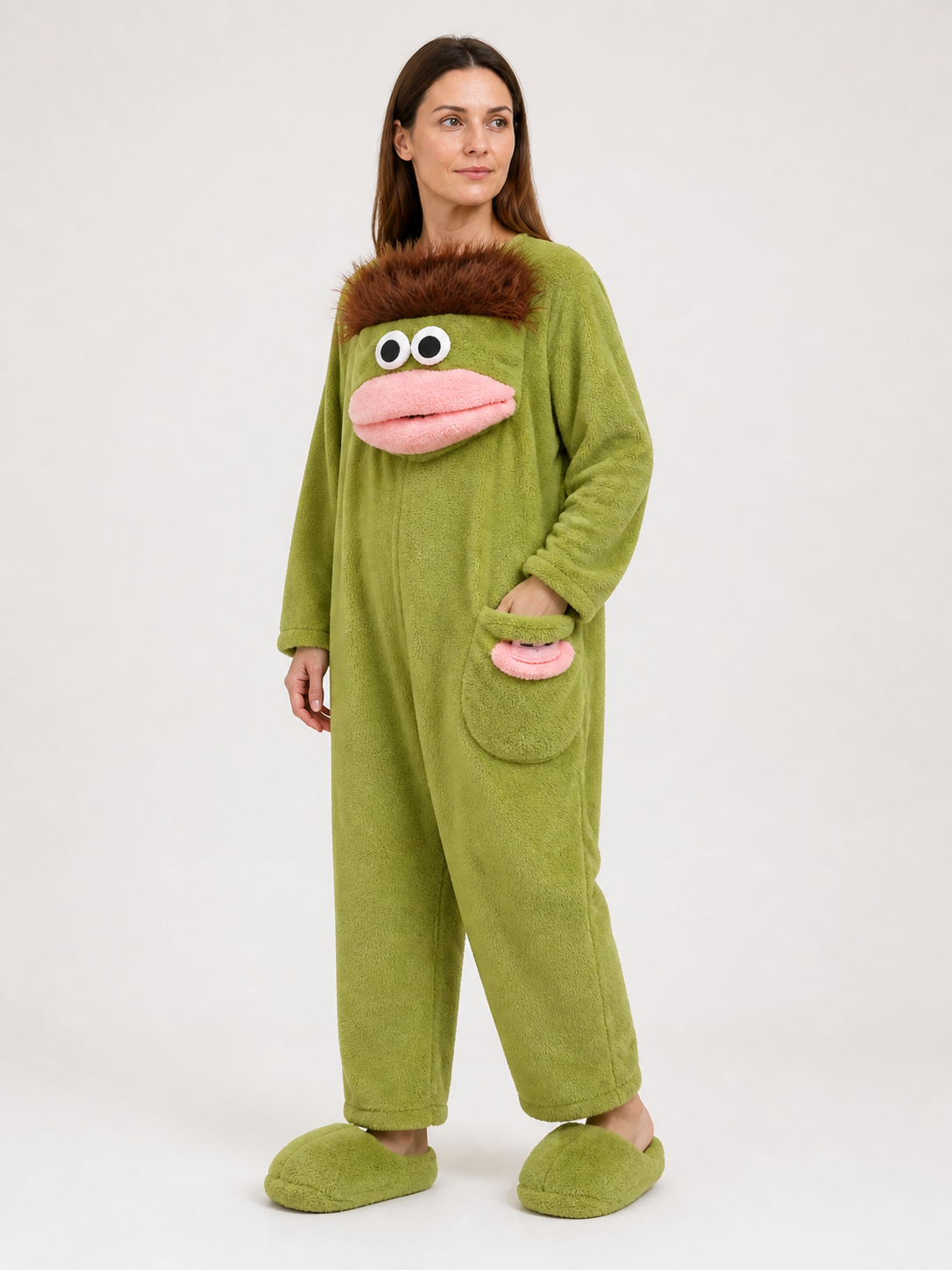 Green Carnival Costume, Hooded Pajama Jumpsuit side view
