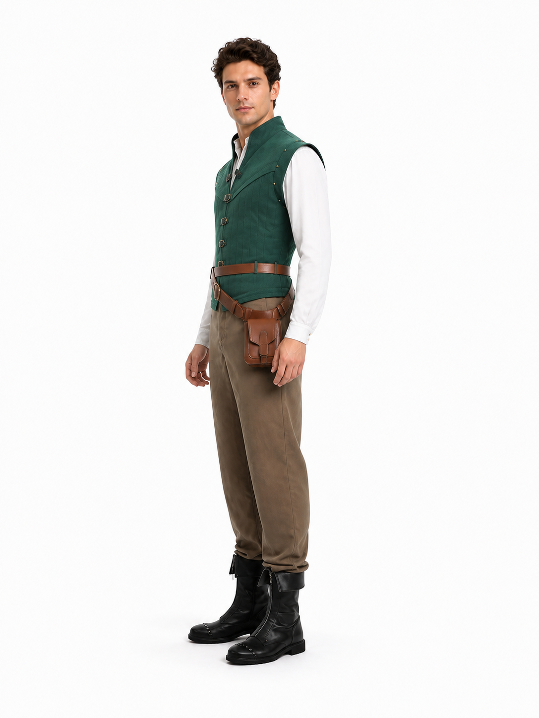 Flynn Rider Cosplay Costume with Vest and Pants side view