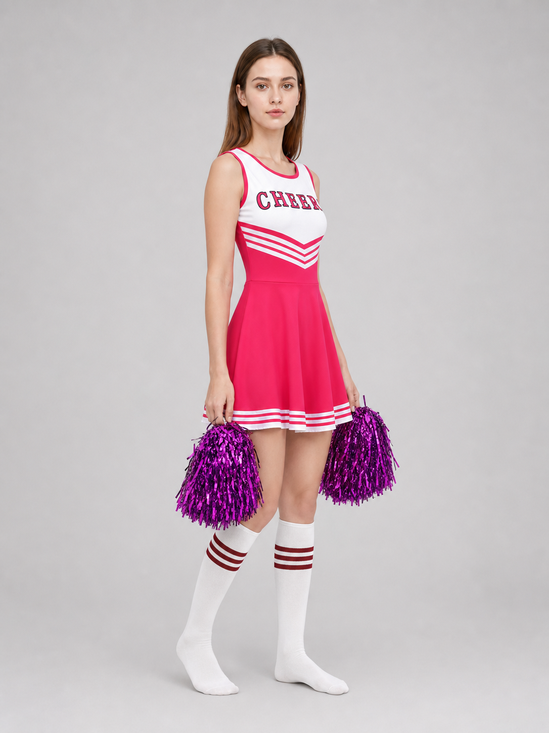 CHEERS Cheerleading Costume with Pom-Poms and Knee-High Socks