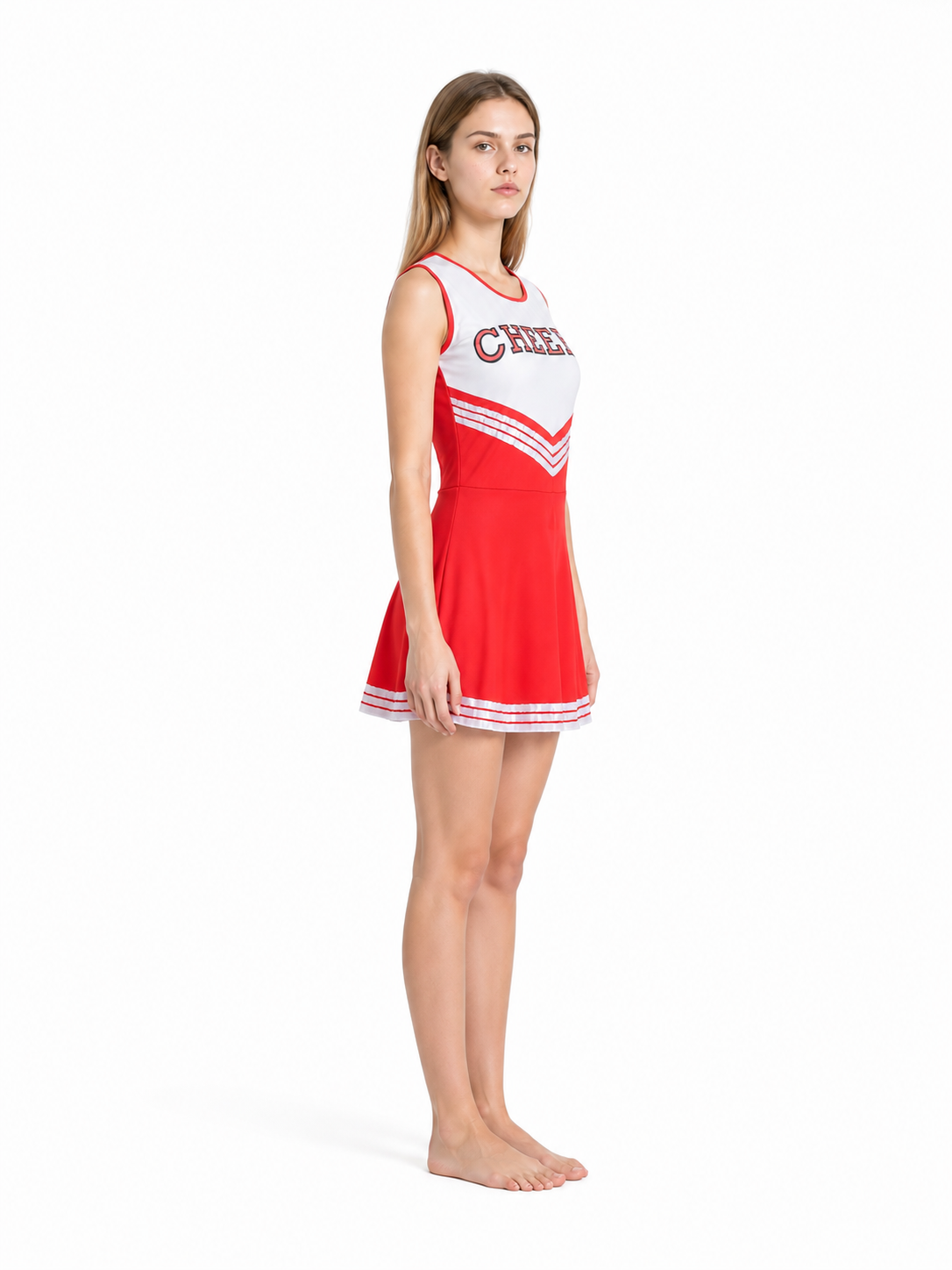 Red and White CHEERS Performance Dress side view