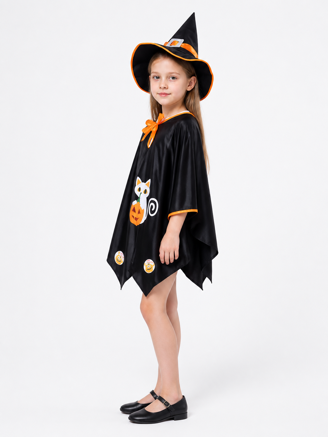 Witch Costume with Cape and Pointed Hat side view