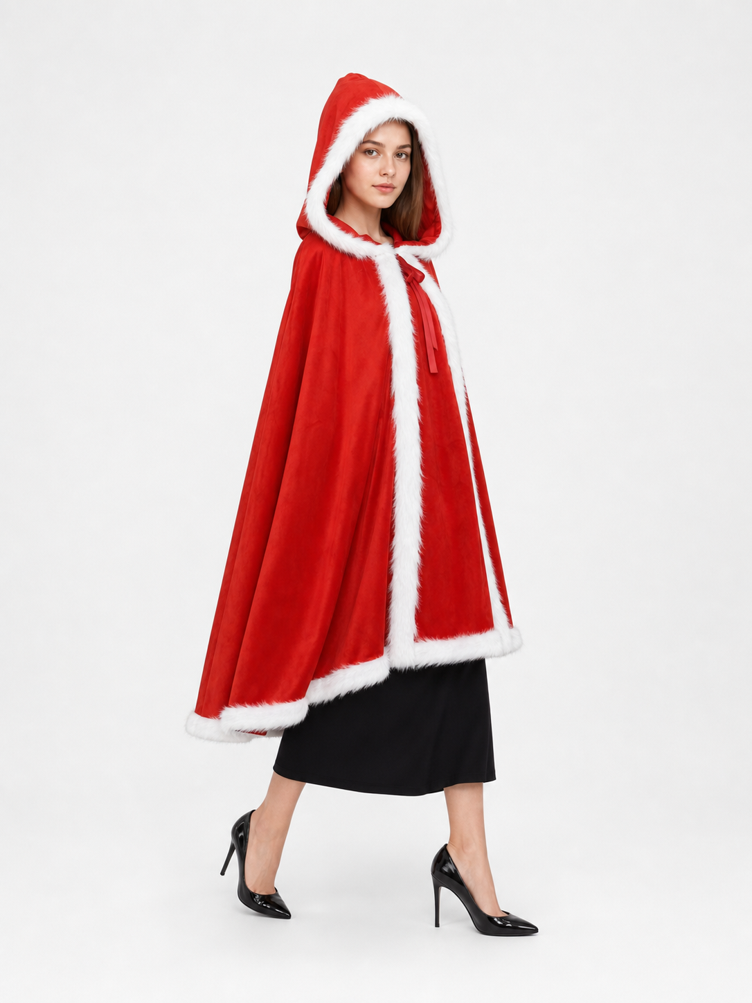 Red Carnival Cloak with Hood, Santa Claus Style