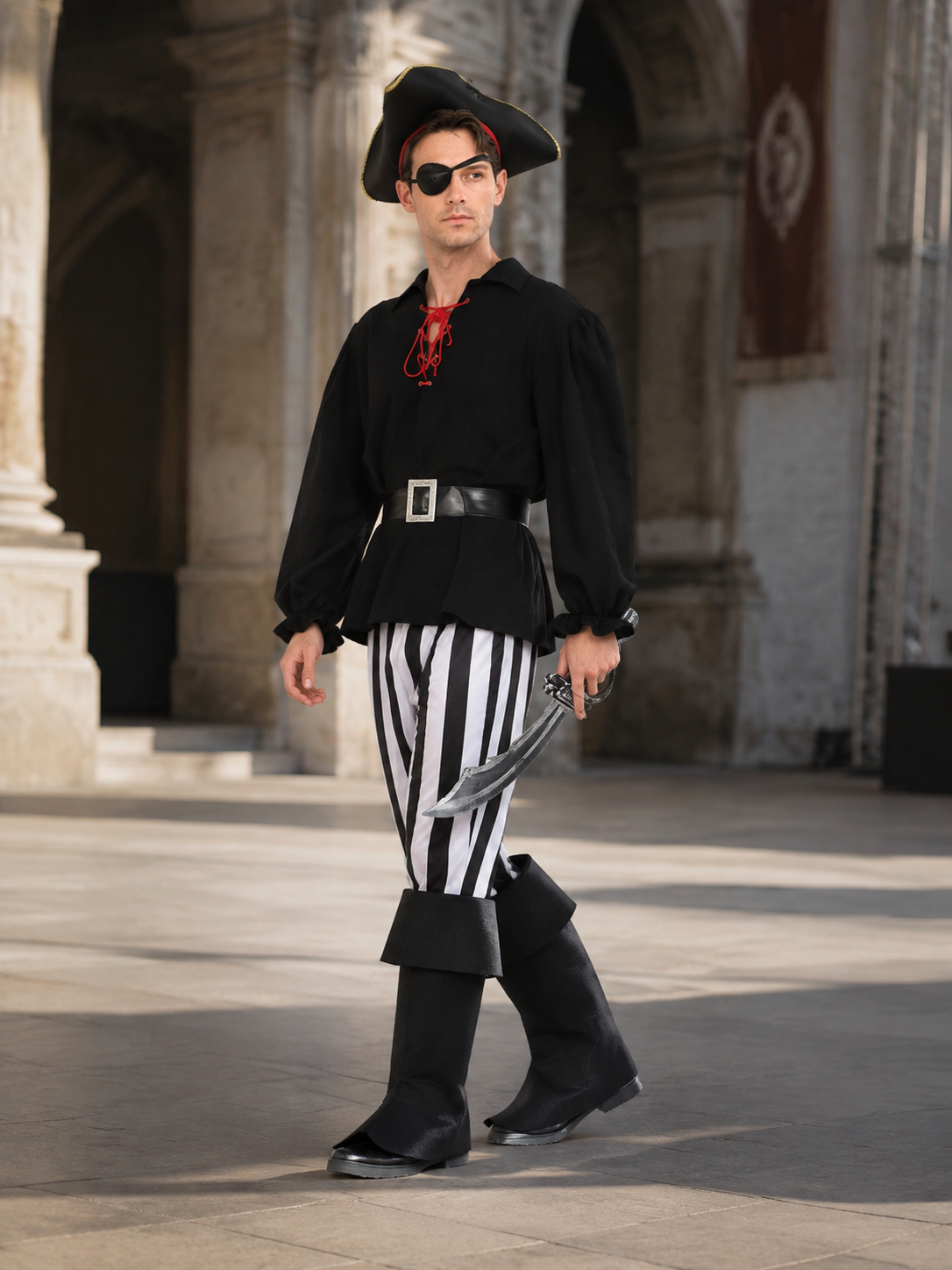 Caribbean Captain Pirate Costume for Cosplay and Stage side view