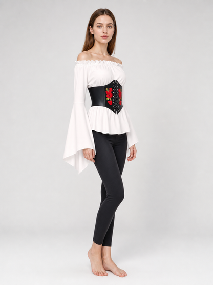 Vintage-Style Blouse with Embroidered Belt