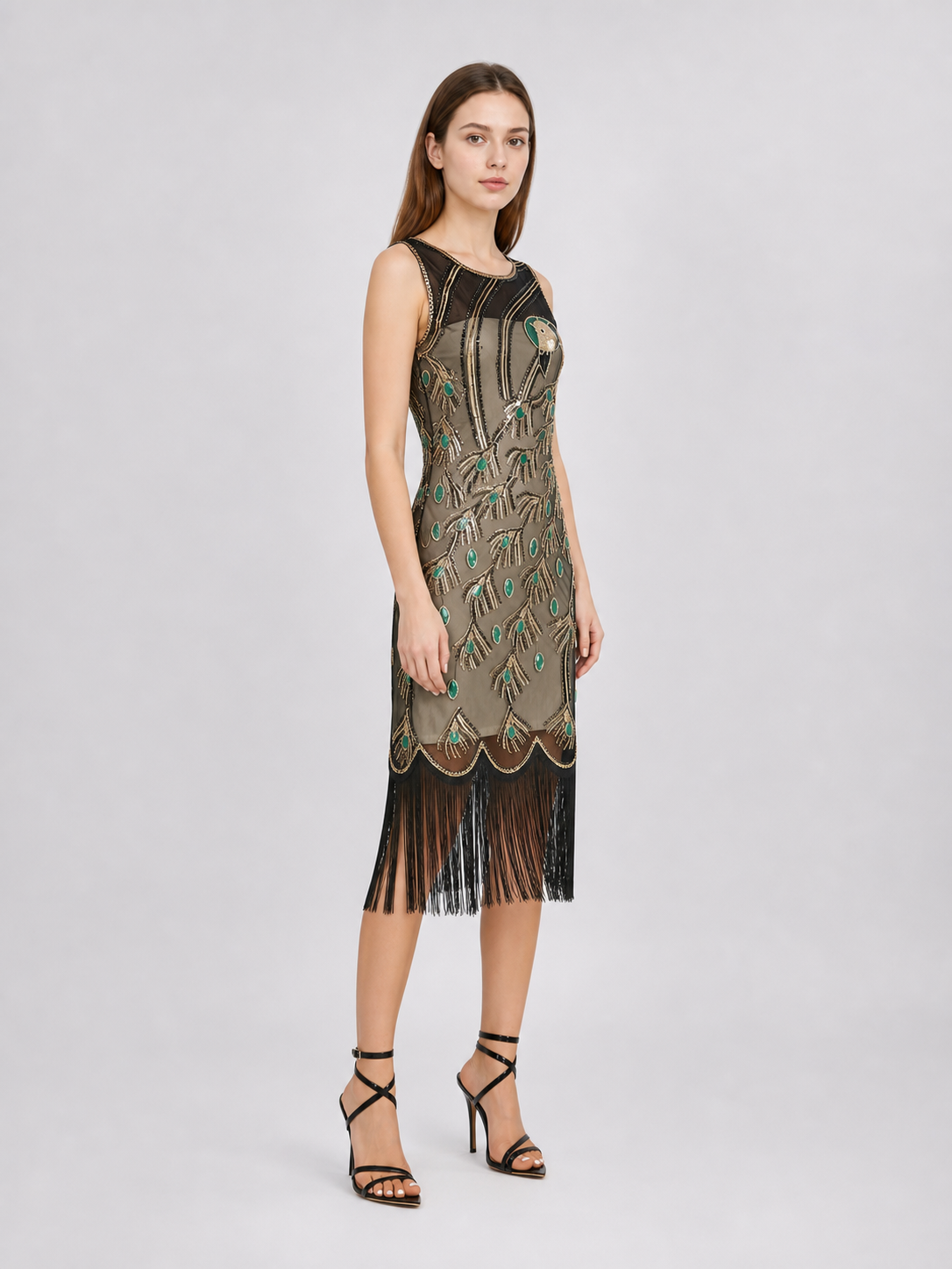 Gatsby-Style Dress with Fringe and Sequins