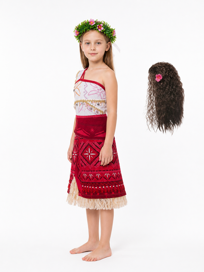 Moana Princess Costume with Wig and Wreath side view