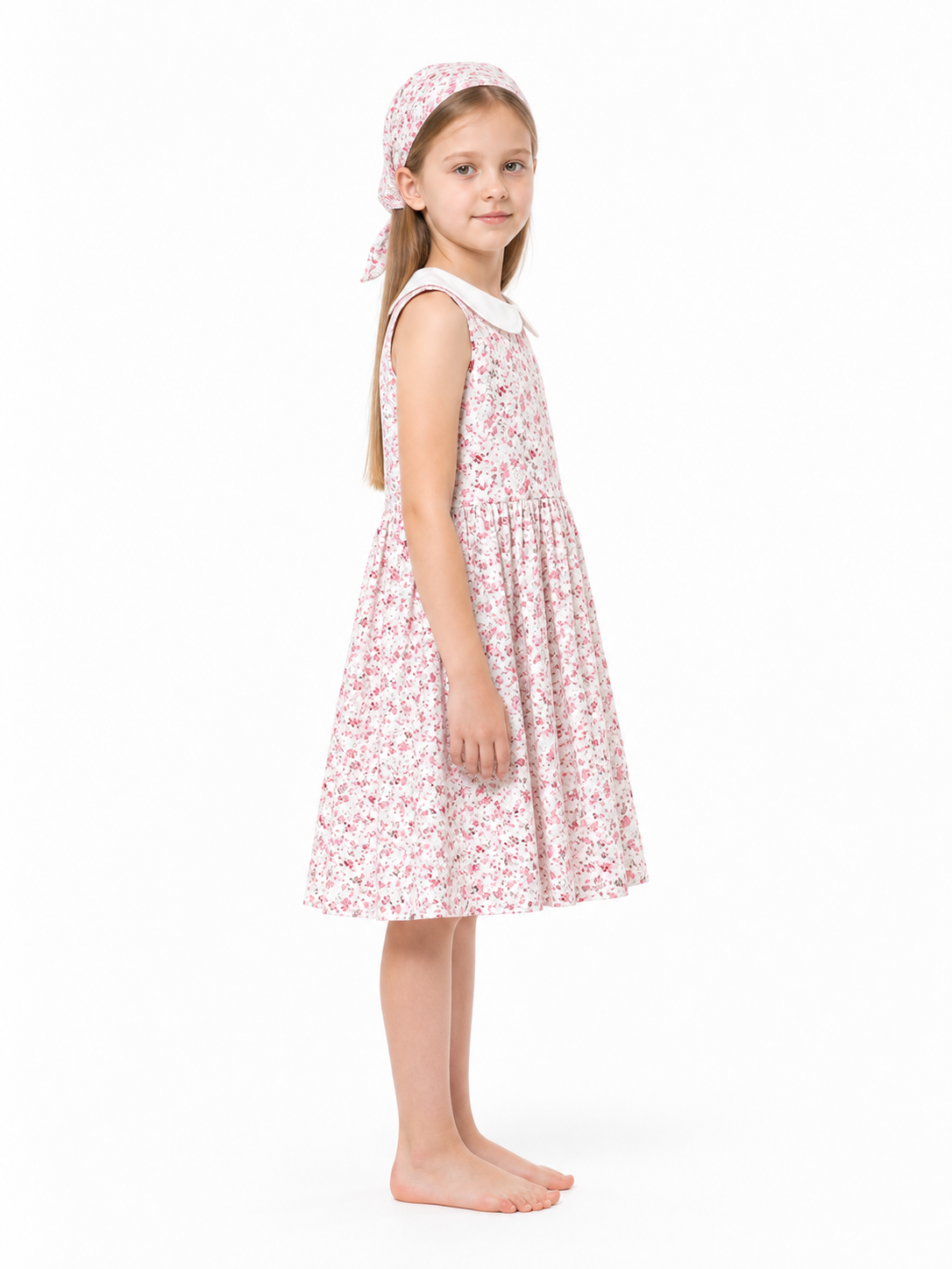 Floral Fitted Sleeveless Dress with White Collar