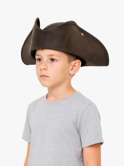 1pc Children's Dark Brown Tricorn Pirate Hat, Wide Curved Brim Costume Accessory for Pirate-Themed Dress-Up Parties and Role-Play