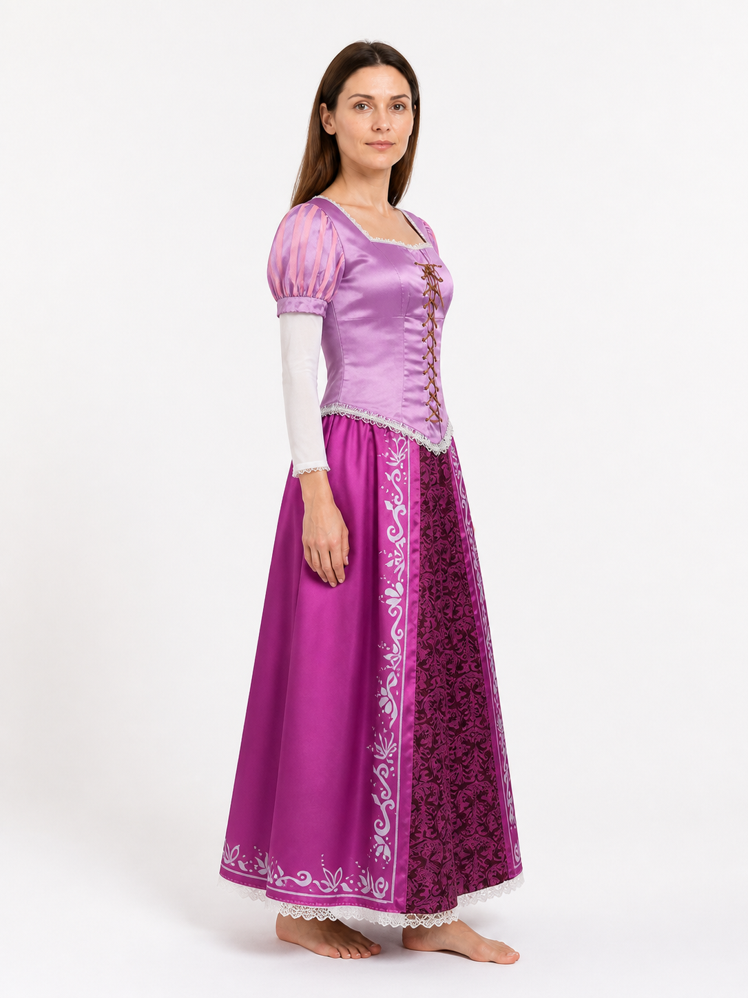 Rapunzel Dress with a Square Neckline and Puff Sleeves side view