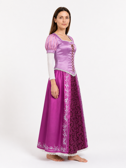 Rapunzel Dress with a Square Neckline and Puff Sleeves side view