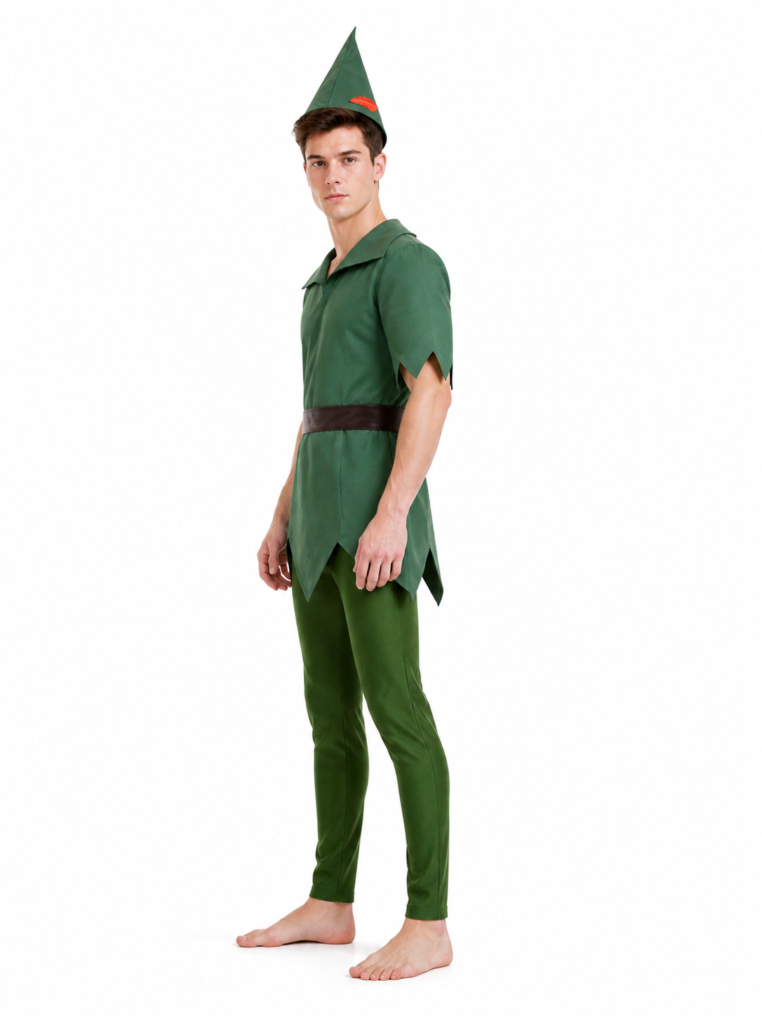 Peter Pan Cosplay Costume with Hat and Belt side view