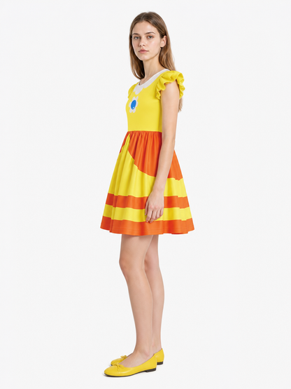 Children's Dress with Floral Print and Ruffles side view