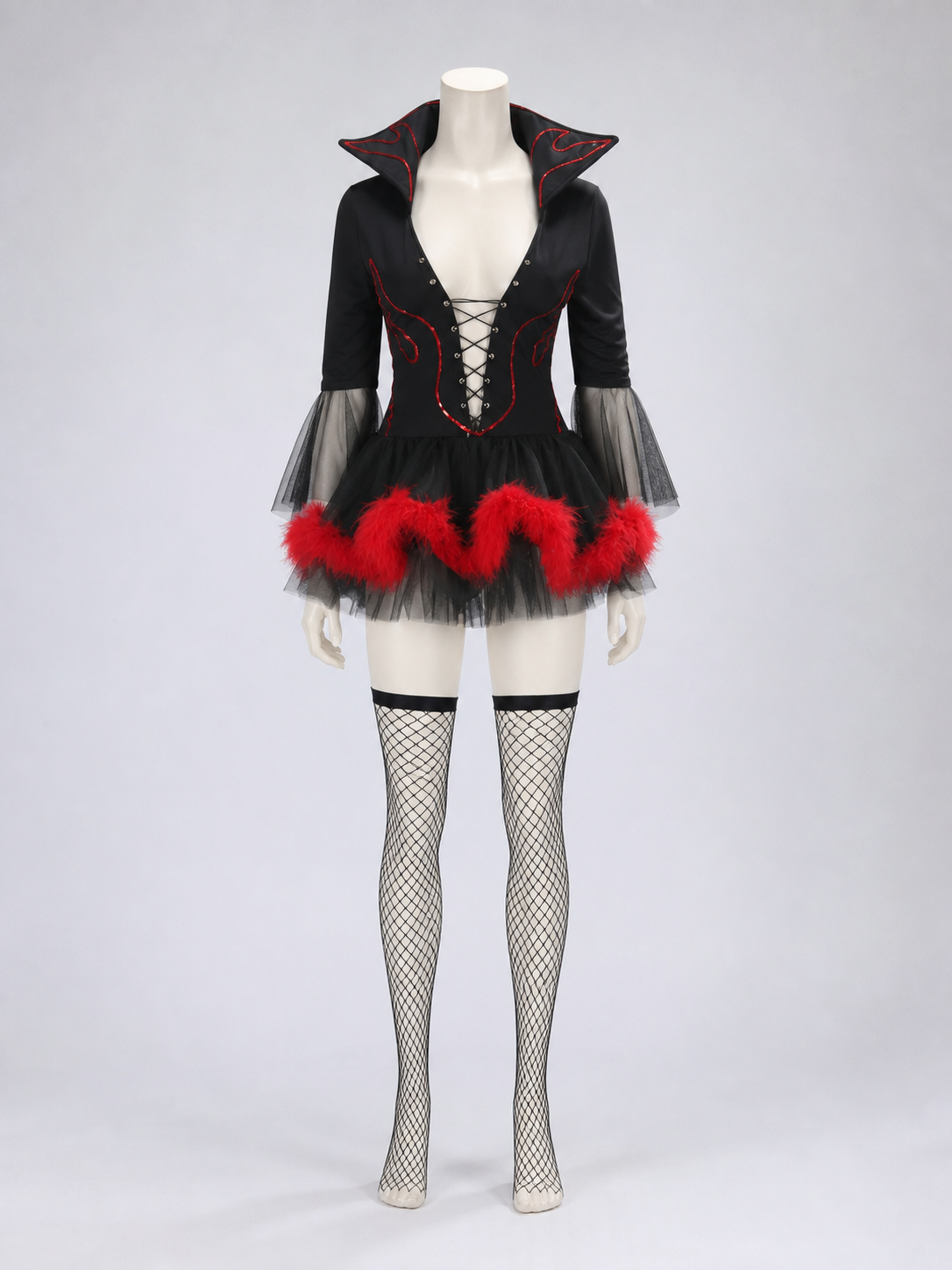 Witch Costume with Horns, Black and Red for Cosplay