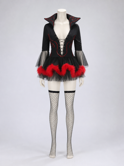 Witch Costume with Horns, Black and Red for Cosplay
