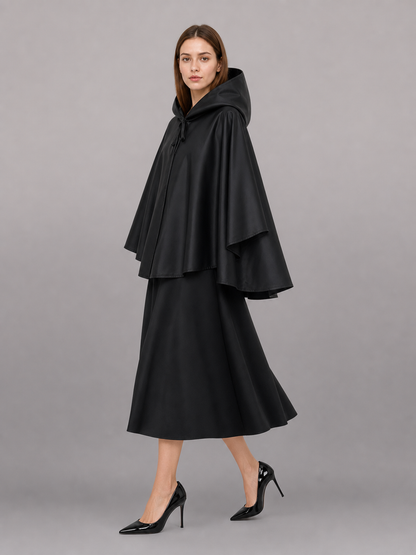Black Carnival Cloak with Hood and Zipper