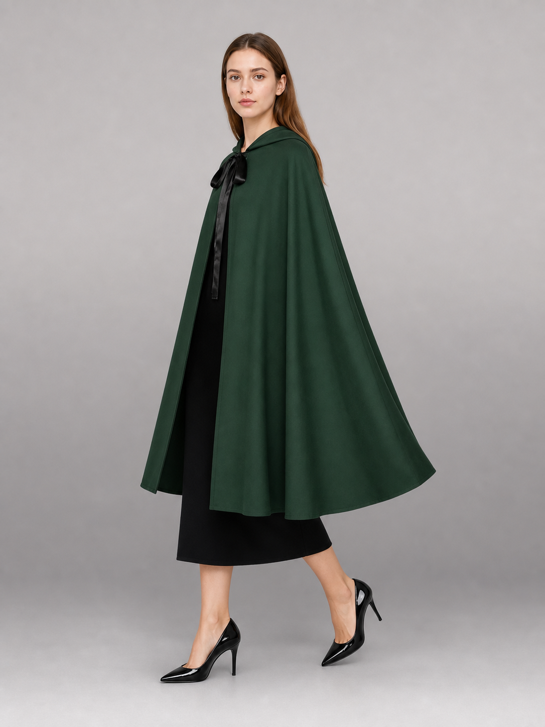 Long Green Carnival Cloak with Hood