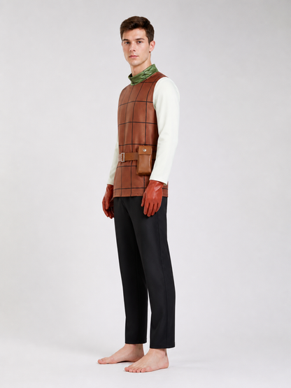 Cosplay Costume with Sleeveless Top, Pants, and Waist Bag side view