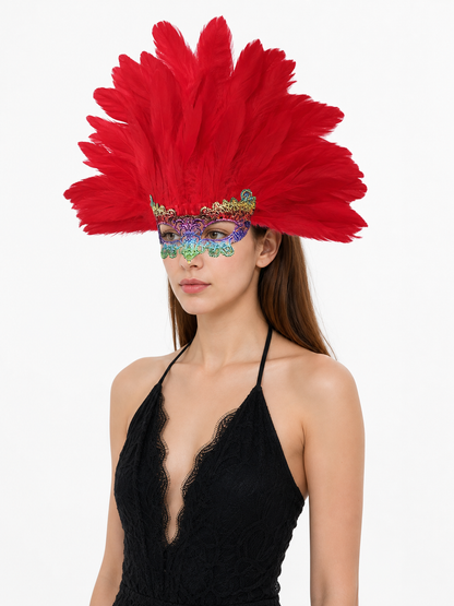 Carnival Headpiece with Red Feathers