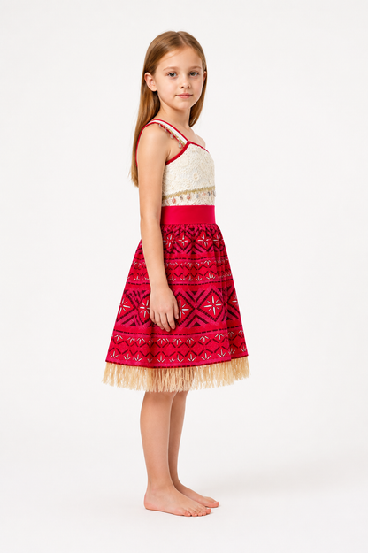 Moana 2 Children's Carnival Dress with Pattern and Fringe