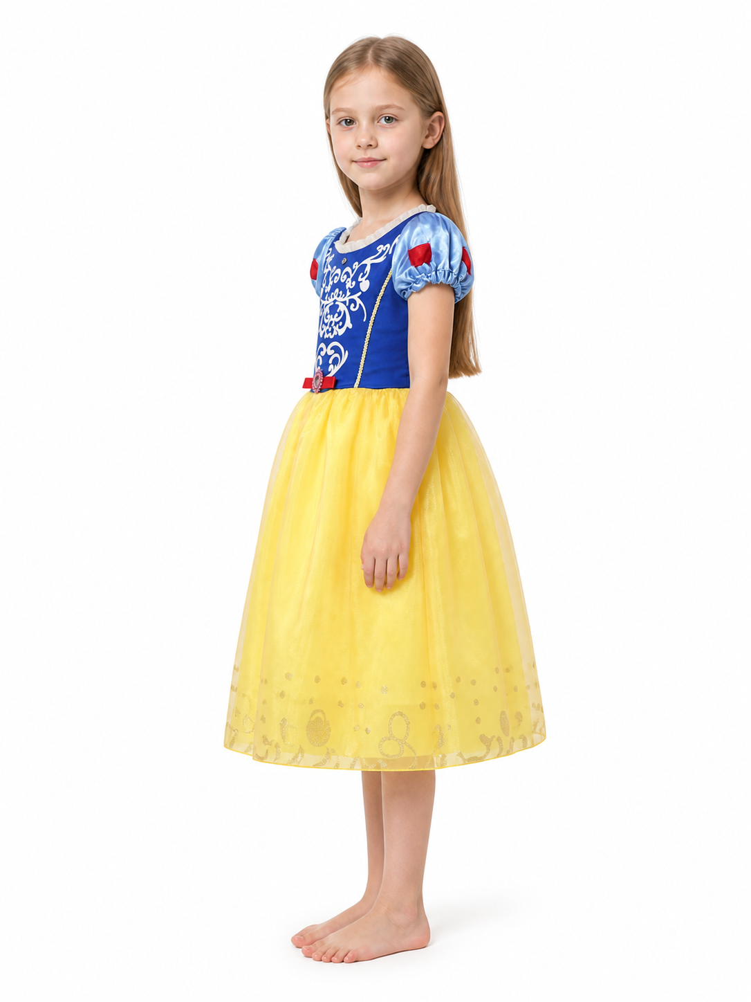 Princess costume with a full skirt and bow side view