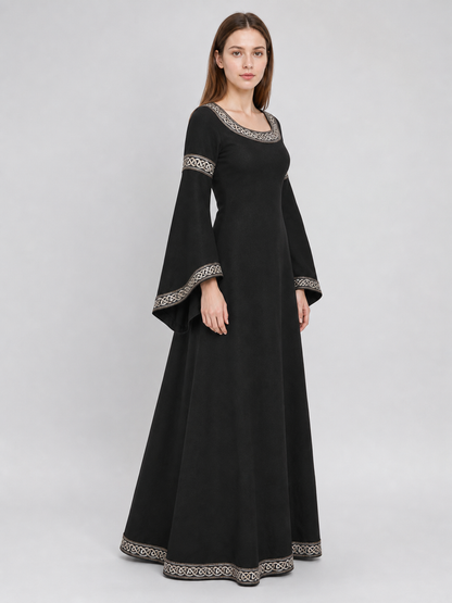 Medieval Dress with Belt and Flared Sleeves